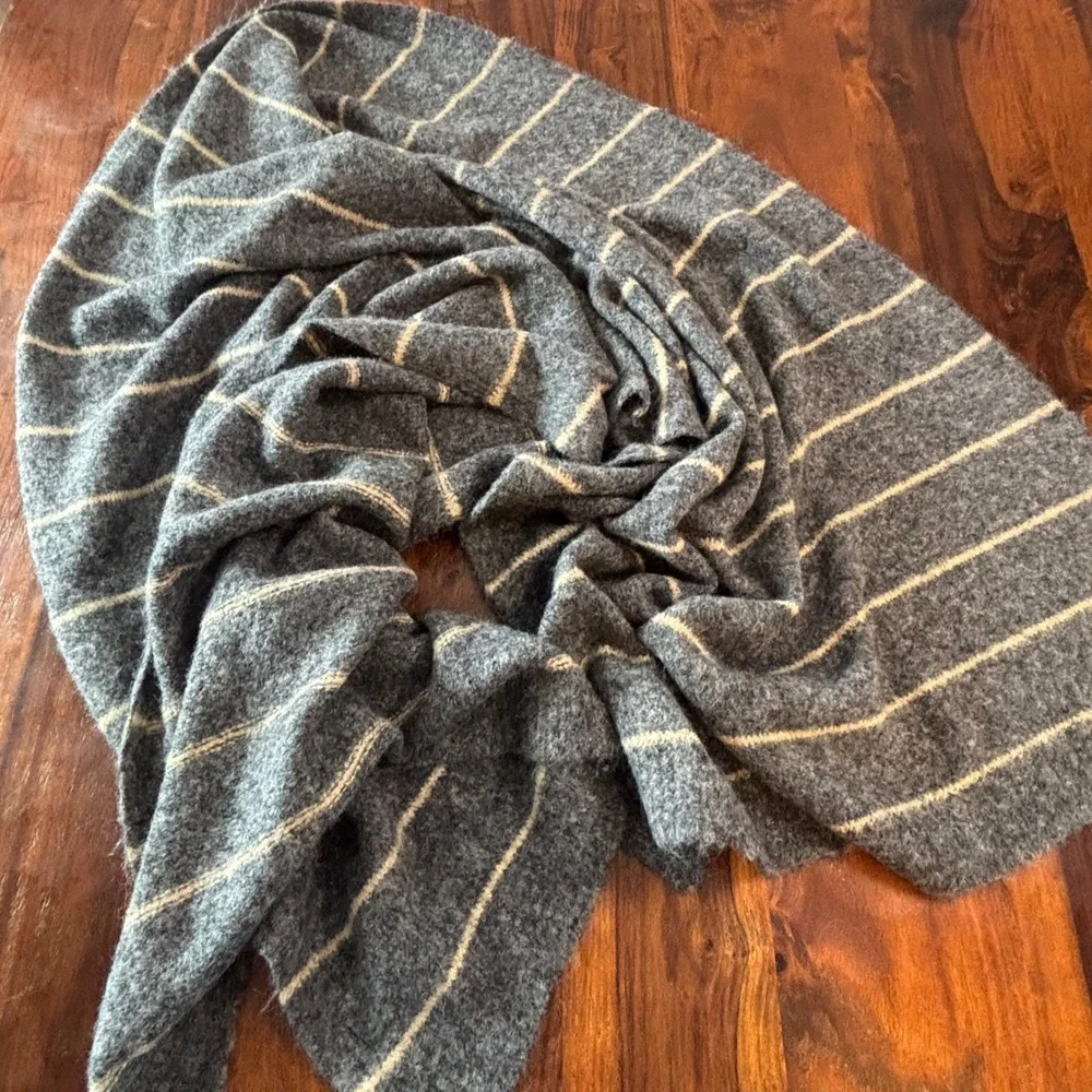 Pistil Grey Striped Knit Scarf Wool Blend Rectangular‎ Wrap One Size